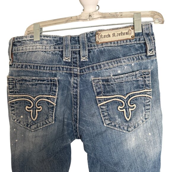 Rock Revival Emilie Boyfriend Distressed Denim Jeans Size 26 Womens Blue Mid-Ris - Picture 4 of 7